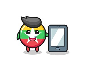 myanmar flag badge illustration cartoon holding a smartphone