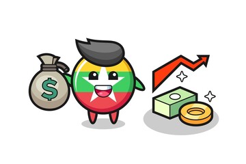 myanmar flag badge illustration cartoon holding money sack