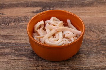Marinated squid slices in the bowl