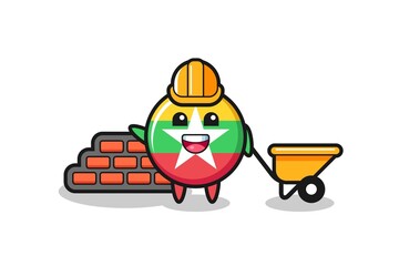 Cartoon character of myanmar flag badge as a builder