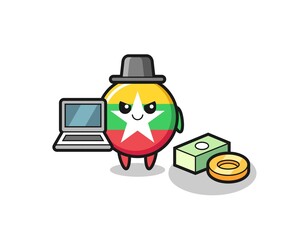 Mascot Illustration of myanmar flag badge as a hacker