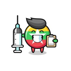 Mascot Illustration of myanmar flag badge as a doctor