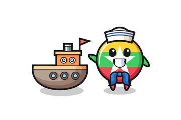 Character mascot of myanmar flag badge as a sailor man