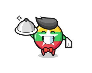 Character mascot of myanmar flag badge as a waiters