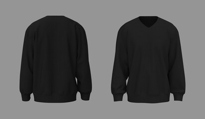 Oversized sweatshirt mock up template in front, and back views, 3d rendering, 3d illustration