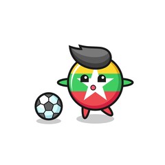 Illustration of myanmar flag badge cartoon is playing soccer