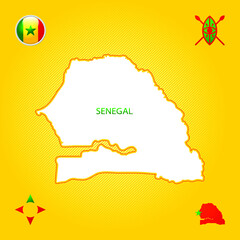 Simple outline map of Senegal with national symbols