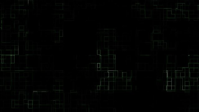 Glowing green screen boxes in black background -Animation