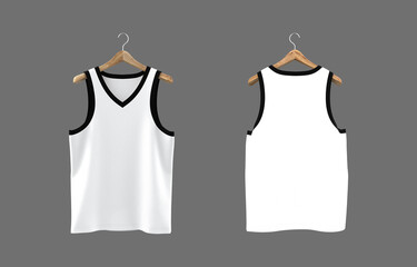 Blank sleeveless t-shirt mockup in front and back views, design presentation for print, 3d illustration, 3d rendering