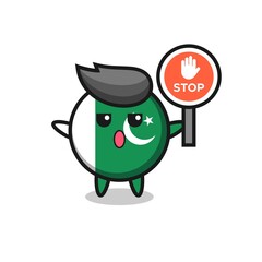 pakistan flag character illustration holding a stop sign