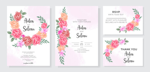 Fototapeta na wymiar Watercolor Floral Wedding Invitation Suite
