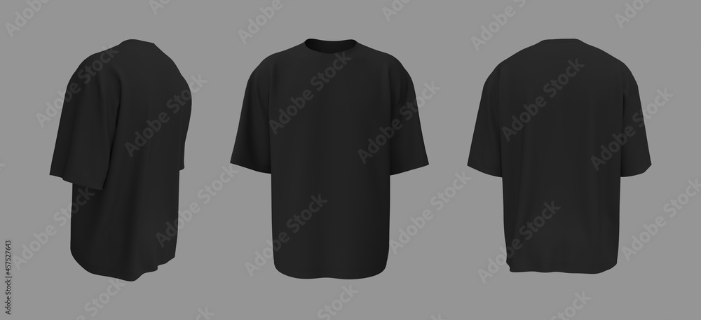 Sticker oversized t-shirt mockup in front, side and back views, design presentation for print, 3d illustrati - Stickers