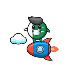 pakistan flag mascot character riding a rocket