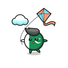 pakistan flag mascot illustration is playing kite