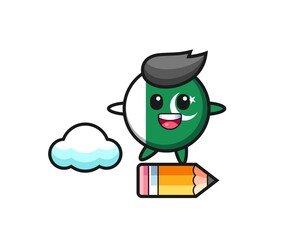 pakistan flag mascot illustration riding on a giant pencil