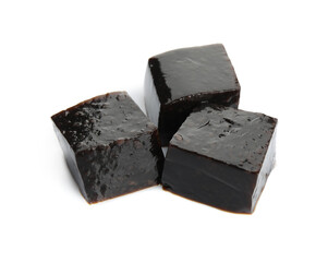 Delicious grass jelly cubes on white background