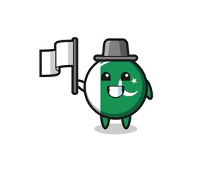 Cartoon character of pakistan flag holding a flag