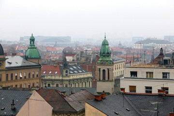 Fototapeta premium Historical buildings and colorful autumn leaves in central Zagreb, Croatia.