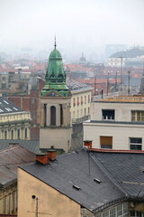 Historical buildings and colorful autumn leaves in central Zagreb, Croatia.