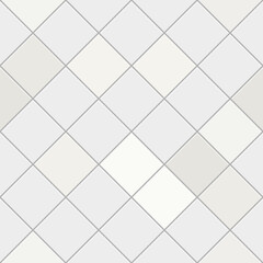 Simple white ceramic tiles, shades of white. Diagonal square format, seamless pattern. Vector illustration