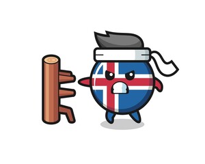 Fototapeta premium iceland flag cartoon illustration as a karate fighter