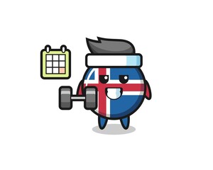 iceland flag mascot cartoon doing fitness with dumbbell