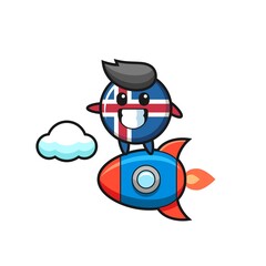 iceland flag mascot character riding a rocket