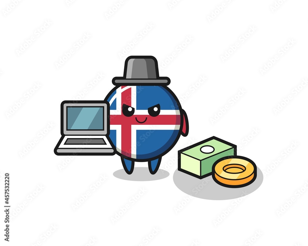 Poster mascot illustration of iceland flag as a hacker