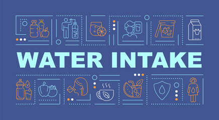 Water consumption word concepts banner. Body fluid level. Daily hydration. Infographics with linear icons on blue background. Isolated creative typography. Vector outline color illustration with text