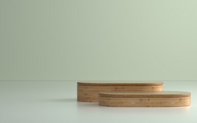 Wooden product podium or stage in empty room with soft lighting