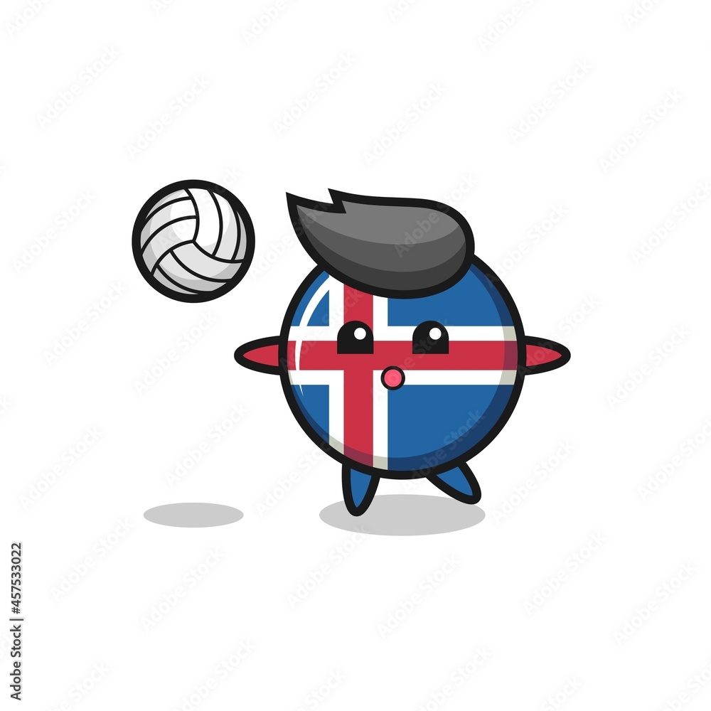 Poster Character cartoon of iceland flag is playing volleyball