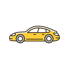 Sports sedan RGB color icon. Luxury passenger vehicle. Four-door sports automobile. Stylish performance-focused car. Auto with sporty handling. Isolated vector illustration. Simple filled line drawing