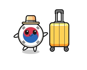 Naklejka premium south korea flag cartoon illustration with luggage on vacation