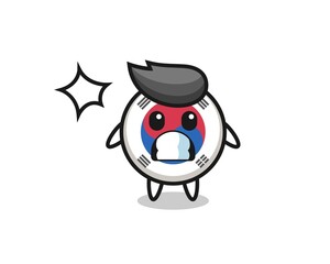 south korea flag character cartoon with shocked gesture
