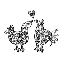 Fototapeta na wymiar Zen doodle Two birds in love