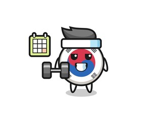 south korea flag mascot cartoon doing fitness with dumbbell