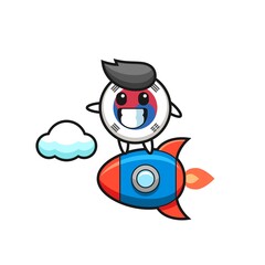 south korea flag mascot character riding a rocket