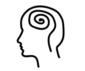 Silhouette of a human head on a white background. Inflate the problem. Symbol. Vector illustration.