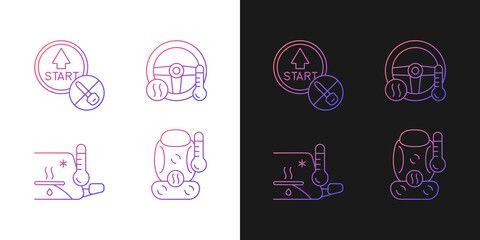 Modern automotive features gradient icons set for dark and light mode. Provide comfort to driver. Thin line contour symbols bundle. Isolated vector outline illustrations collection on black and white