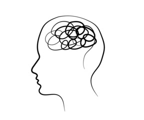 Human brain and confused thoughts. Symbol. Vector illustration.