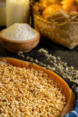 Kue Hok Lo Pan or martabak bangka. The martabak bangka batter is made from a mixture of flour, eggs, sugar, baking soda, coconut milk and water.The batter is cooked upon a thick round iron frying pan 