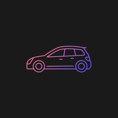 Fototapeta na wymiar Hatchback gradient vector icon for dark theme. Cheap sports car. Auto with two-box design. Access to cargo area. Thin line color symbol. Modern style pictogram. Vector isolated outline drawing