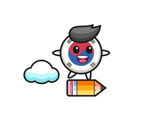 south korea flag mascot illustration riding on a giant pencil