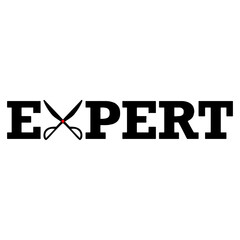 Vector logo of expert with scissors