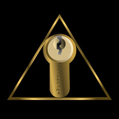 Vector illustration of key hole and golden triangle logo