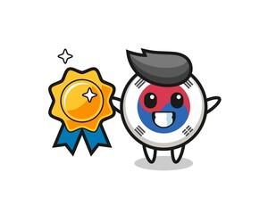 south korea flag mascot illustration holding a golden badge