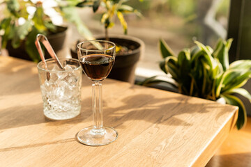Still life shot of sherry wine in restaurant