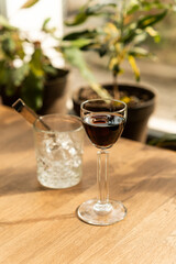 Still life shot of glass with sherry wine