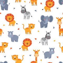 Seamless Jungle or Zoo Animal Background Pattern. - 457535266