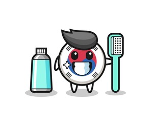 Mascot Illustration of south korea flag with a toothbrush